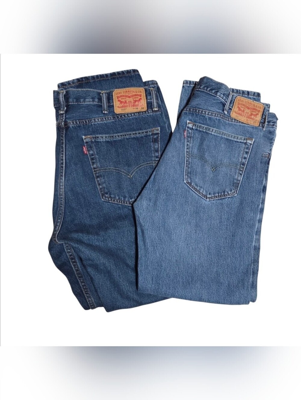 Two LEVI'S 505 MEN'S BLUE JEANS SIZE 38X32 STRAIGHT REGULAR FIT MEDIUM WASH